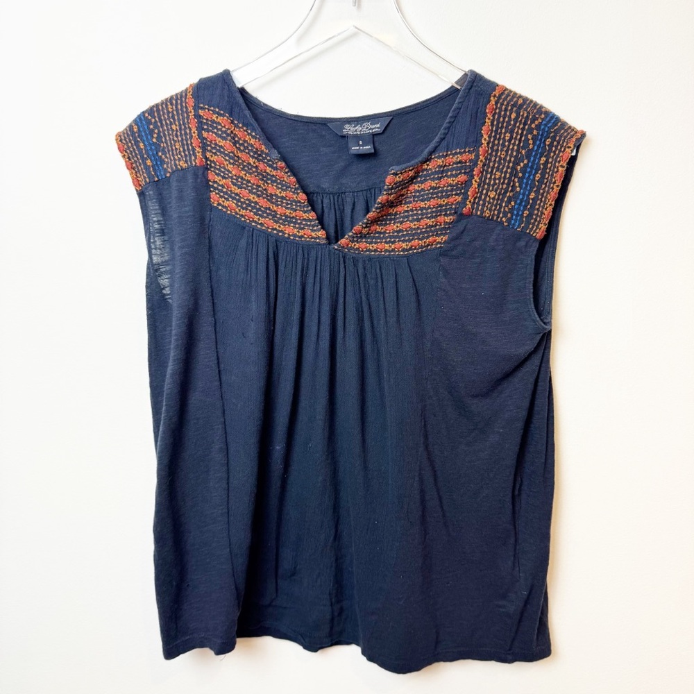 Lucky Brand | Navy Blue Boho Embroidered Top